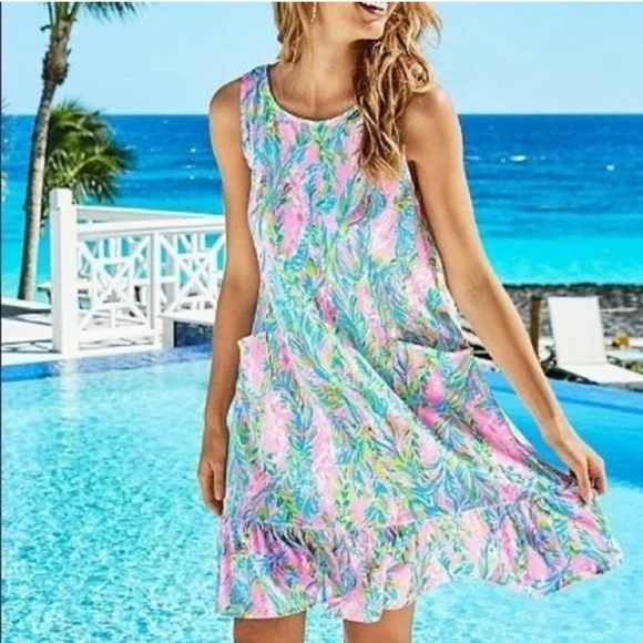 Lilly Pulitzer Kristen Flounce Shift Dress in Unicorn of the Sea Print XS/S - Picture 2 of 13